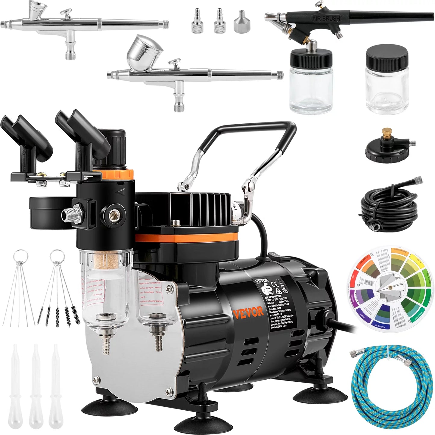 VEVOR Airbrush Kit, Professional Airbrush Set with Compressor, Airbrushing System Kit with Multi-purpose Dual-action Gravity Feed Airbrushes, Art Nail Cookie Tatto