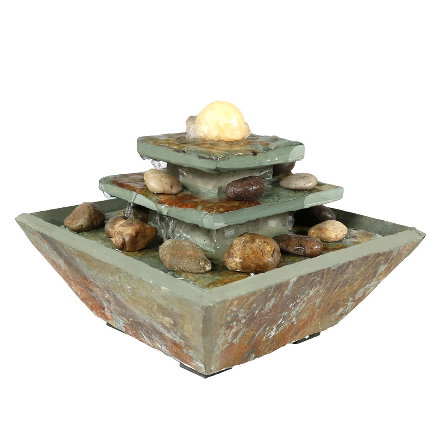 Sunnydaze Ascending Slate Tabletop Fountain with LED Light - 8"