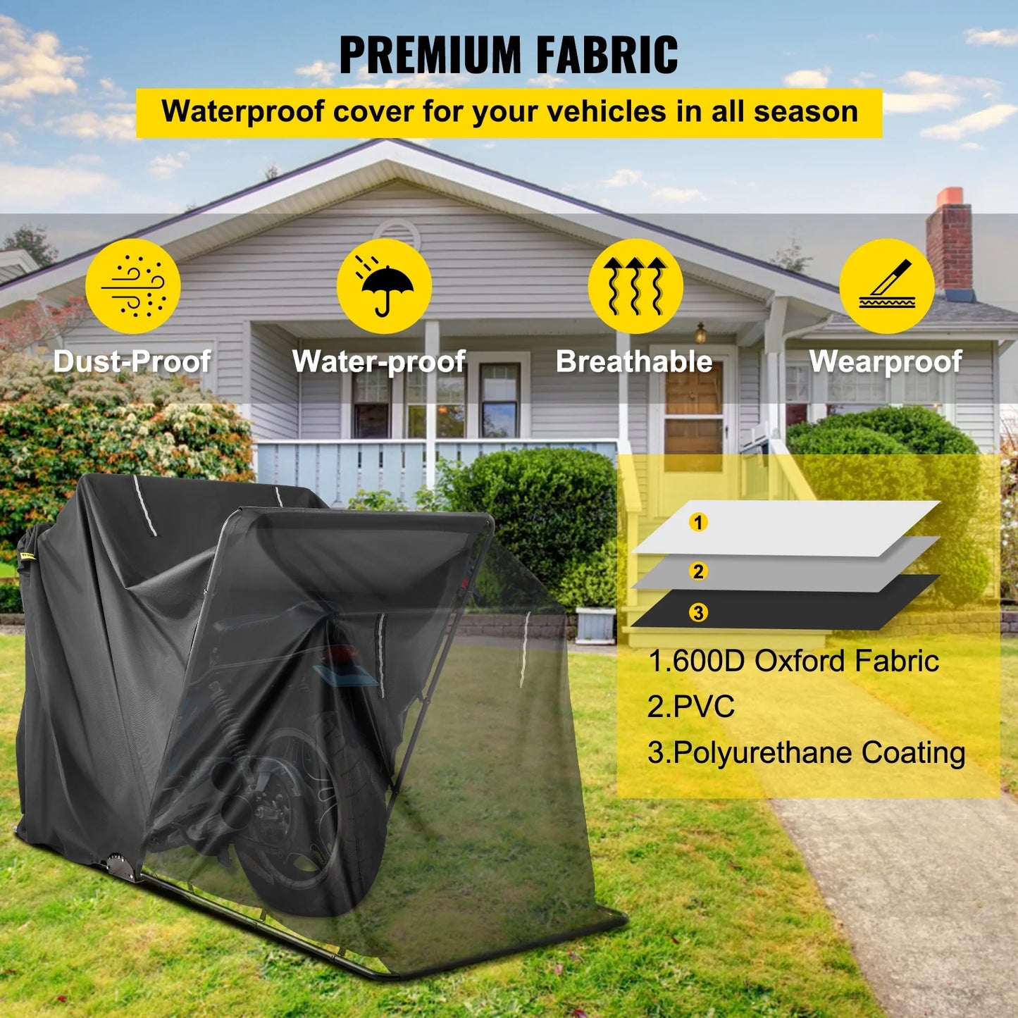 BENTISM Heavy Duty Motorcycle Cover Storage Sheds Garage All Season Outdoor Protection,600D Oxford Durable and Tear Proof Waterproof with Lock-Holes & Storage Bag,Fits up to 106"