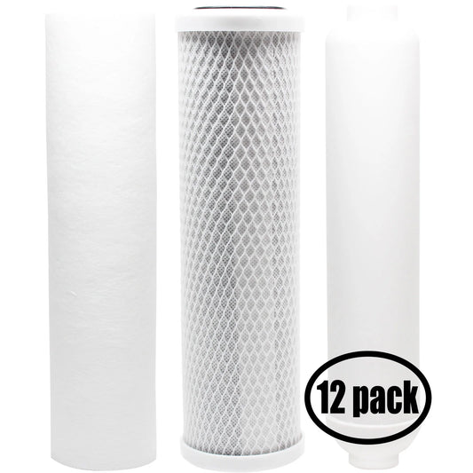 12-Pack Replacement for Filter Kit for Watts RO-TFM-4SV RO System - Includes Carbon Block Filter, PP Sediment Filter & Inline Filter Cartridge - Denali Pure Brand