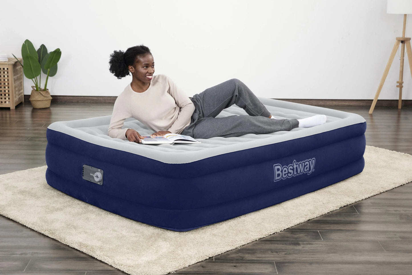 Bestway Tritech 15" Air Mattress Antimicrobial Coating with Built-in AC Pump, Full