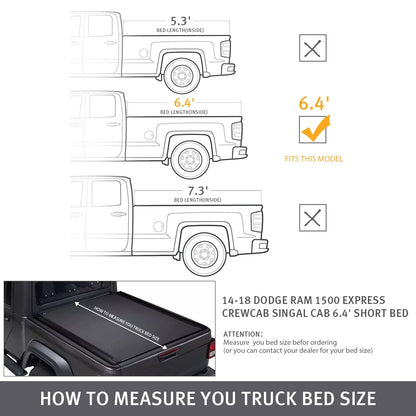 XTWEEX Soft Roll Up Truck Bed Tonneau Cover Fits 2002-2023 Dodge Ram 1500 | 2003-2023 Ram 2500 3500 | 2019+ Ram 1500 Classic Body(Not for New Body) 6.4 FT Bed W/O Rambox