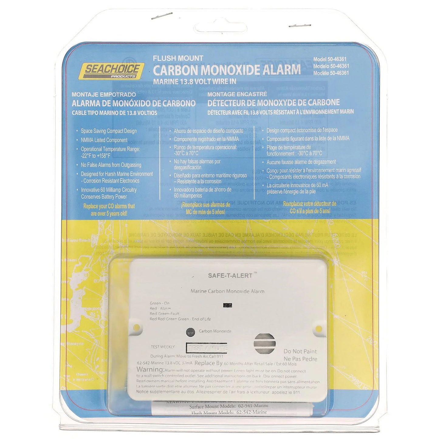 Seachoice 46361 White Flush Mount 62 Series Carbon Monoxide Detector