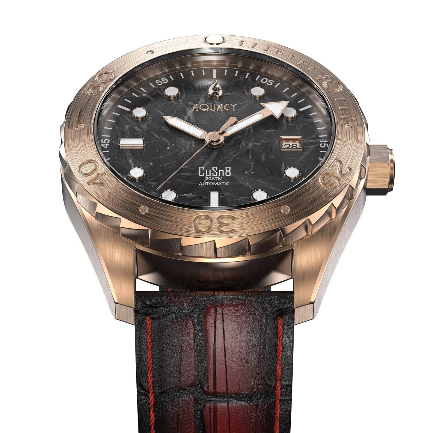 Aquacy Bronze CuSn8 Marble Automatic Diver Watch BR.BKM.8215.L - Screw Down 316L Stainless Case Back - 200M Water Resistance - 120 click Uni-Directional Bezel Dive Swimming Wrist Watches For Men