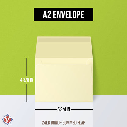 A2 Cream Envelopes – Fits 4.25" x 5.5" Greeting Cards, Wedding Invitations, Photos, Announcements – 28lb Bond, 70lb Text, 105 GSM – 4 3/8" x 5 3/4" – 250 per Pack