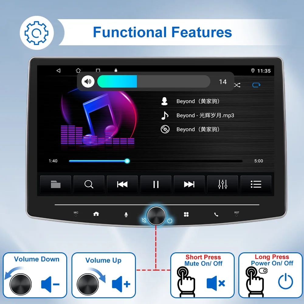 Single 1 Din 10 Inch Touch Screen Car Stereo Radio with Apple Carplay Android Auto Mirror Link HD Multimedia Player Bluetooth USB FM Audio Receiver USB including AHD Reversing Camera