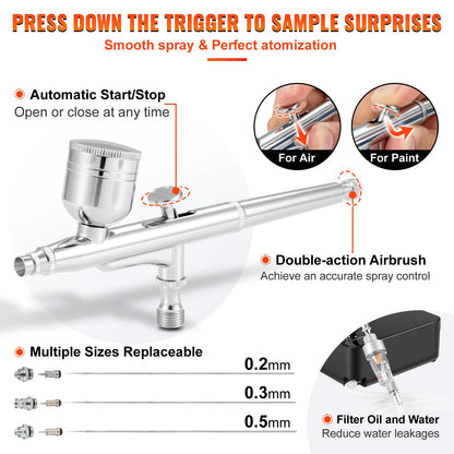 BENTISM Airbrush Kit, Portable Airbrush Set with Compressor, Airbrushing System Kit w/Multi-Purpose Dual-Action Gravity Feed Airbrushes, Art Nail Cookie Tattoo Makeup