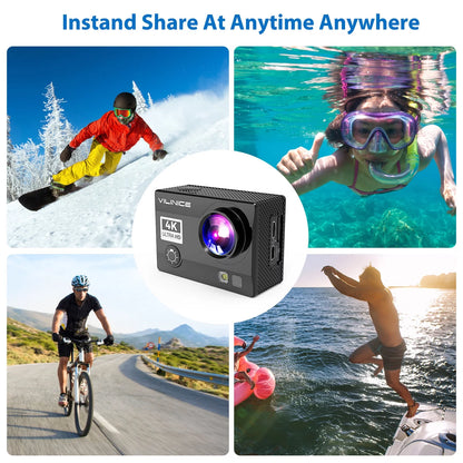 VILINICE Action Camera, 4K WiFi Camera with EIS 30m Underwater Waterproof Cameras for Snorkeling, Sports Camera with 16MP Sony Sensor, Camera Compatible Case, Remote Control for Gift, Travel