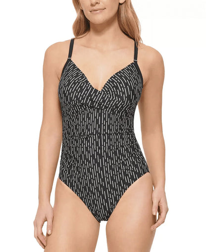 Calvin Klein Women's Twist Front Tummy Control One Piece Swimsuit Black Size 4