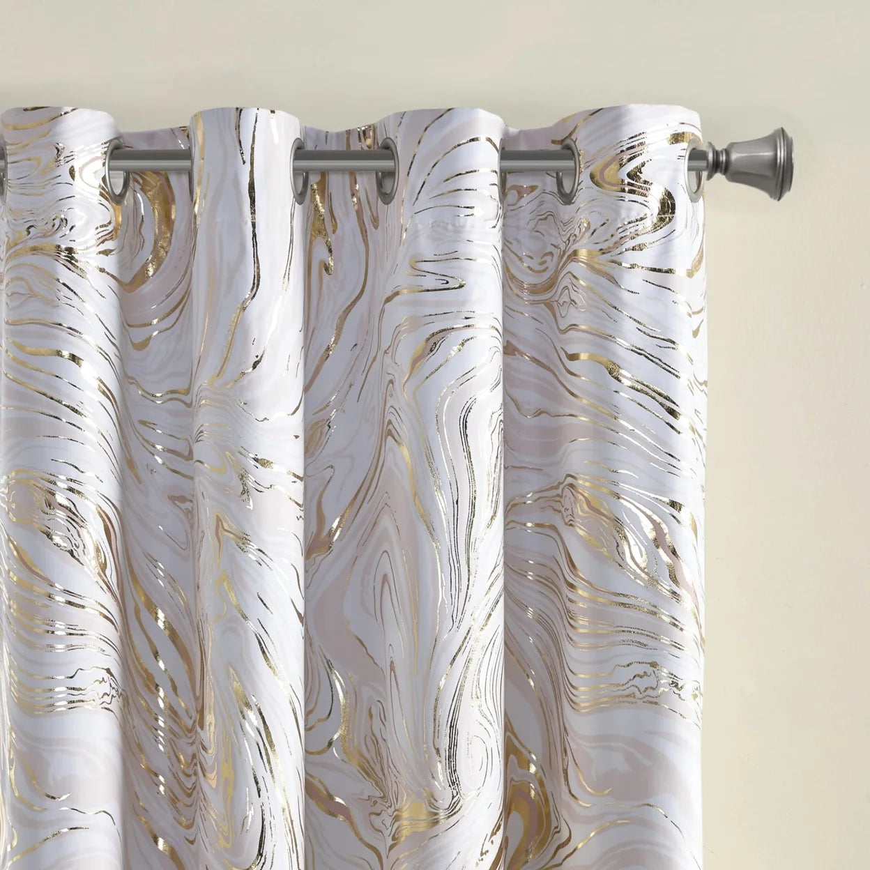 Rebecca Grommet Top Printed Marble Metallic Total Blackout Curtain ID40-1982 By Olliix