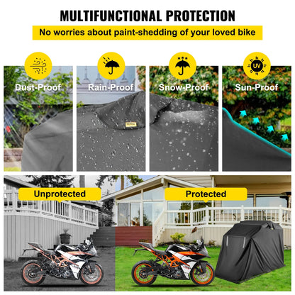 BENTISM Heavy Duty Motorcycle Cover Storage Sheds Garage All Season Outdoor Protection,600D Oxford Durable and Tear Proof Waterproof with Lock-Holes & Storage Bag,Fits up to 106"