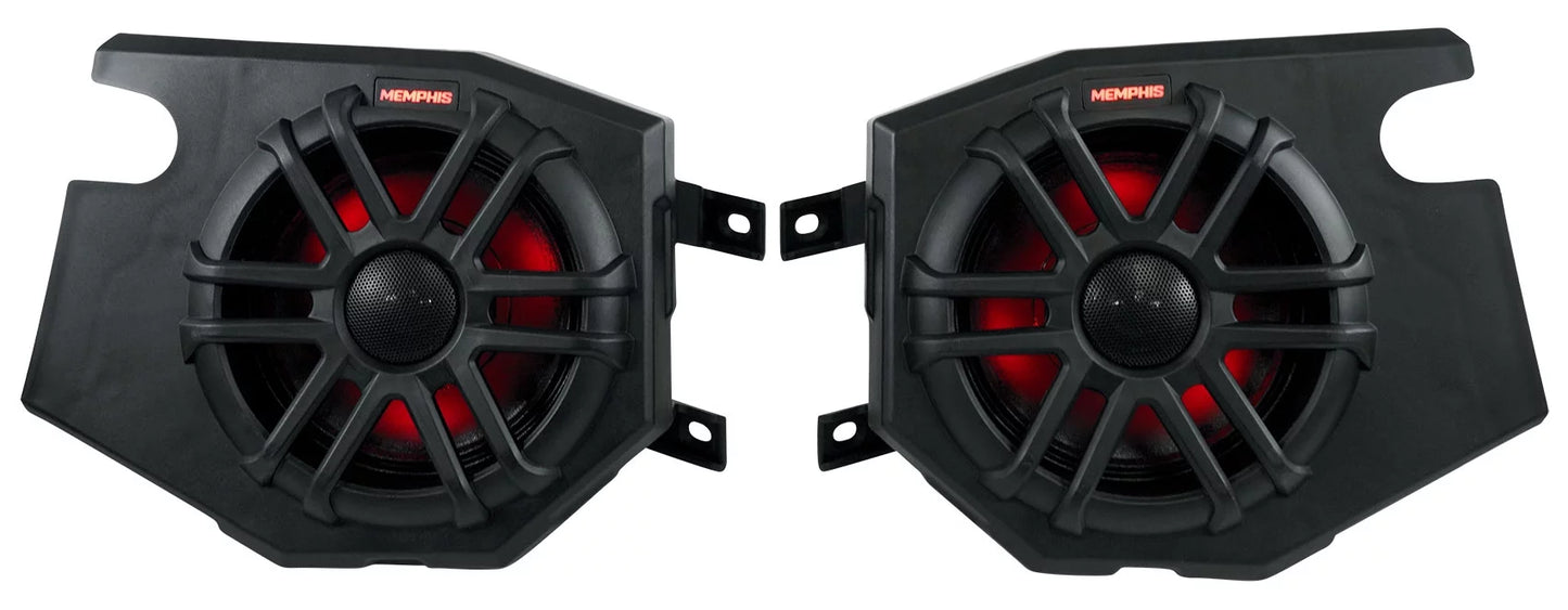 (2) Memphis Audio RZR65FE Pods+LED Tower Speakers+Amp For 2014+ Polaris RZR