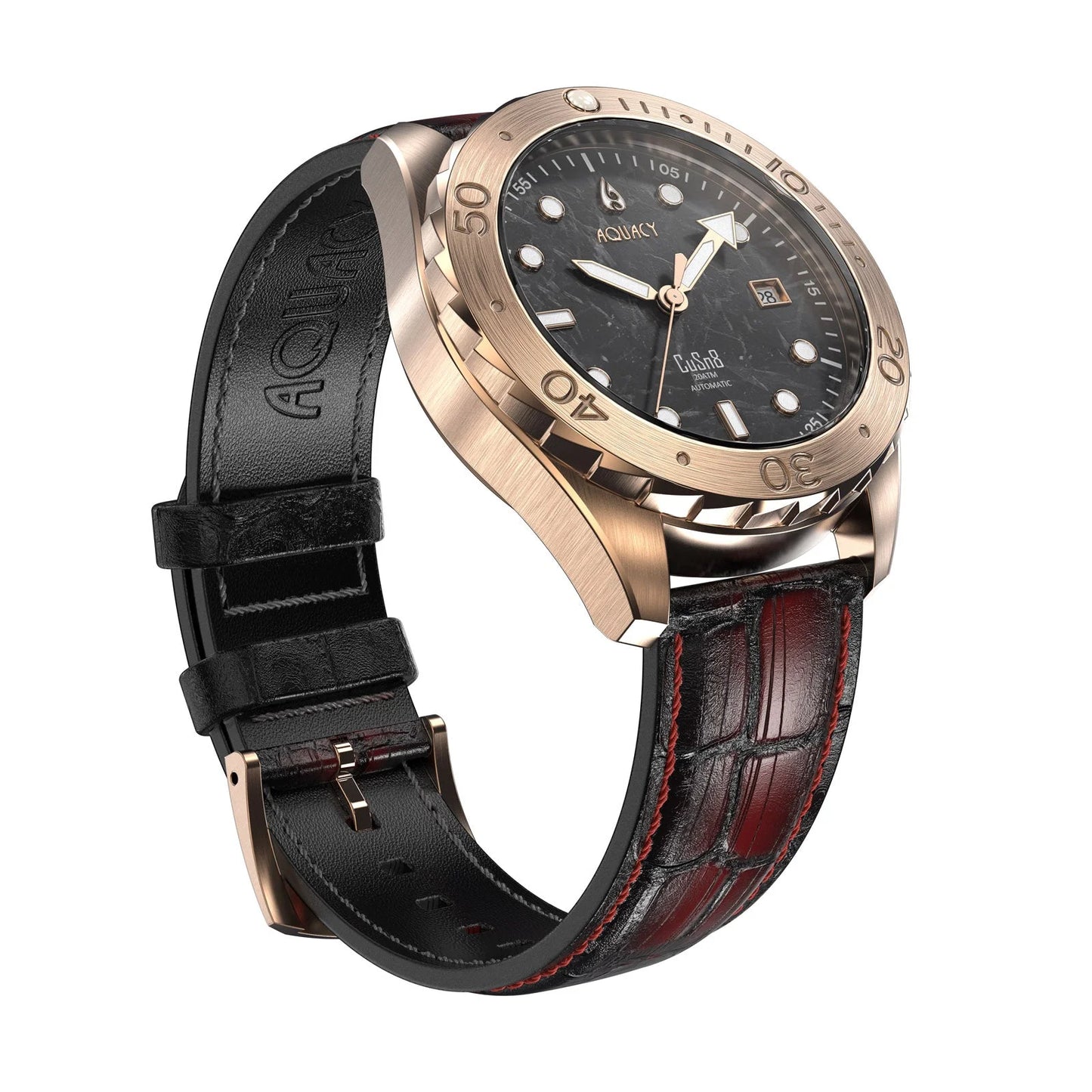 Aquacy Bronze CuSn8 Marble Automatic Diver Watch BR.BKM.8215.L - Screw Down 316L Stainless Case Back - 200M Water Resistance - 120 click Uni-Directional Bezel Dive Swimming Wrist Watches For Men