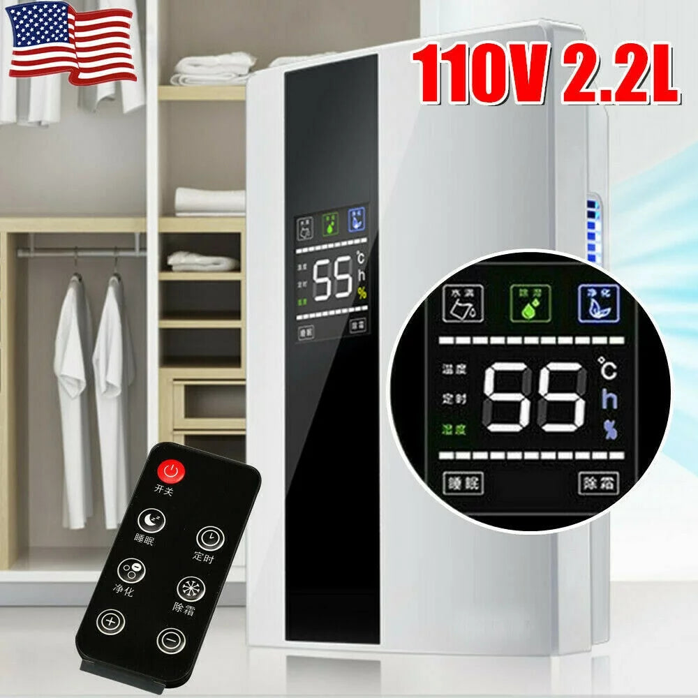 2.2L Remote Intelligent Dehumidifier 90W W/ Sleep Mode fits Bedroom, Living Room, Quiet Dehumidifier for Home