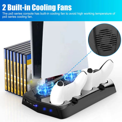 Charging Dock For PS5 Controller w/Console Stand Cooling Fans 14 Games Disk Slot