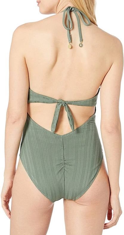 Vince Camuto IGUANA Ripple Effect Wrap-Front One-Piece Swimsuit, US 8