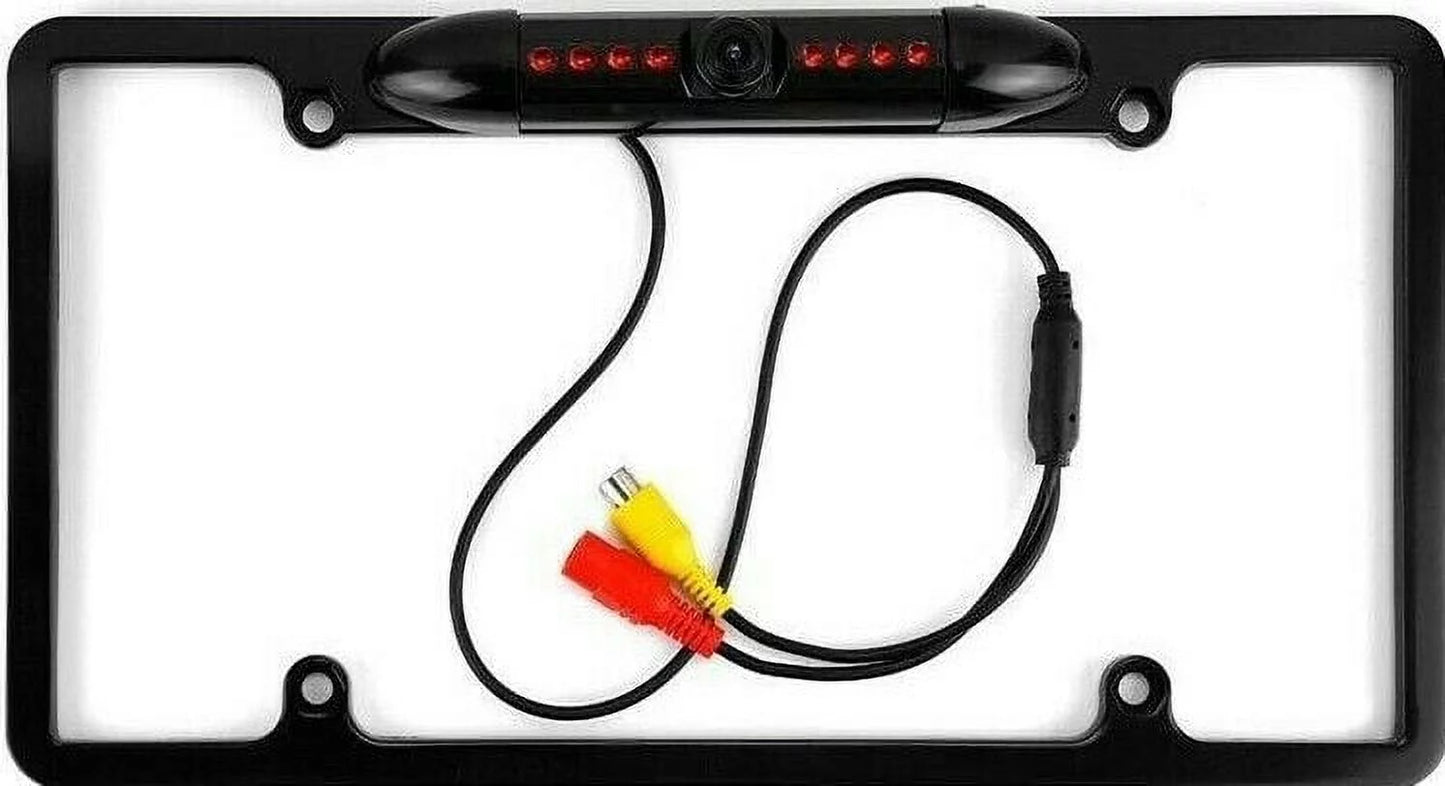 US Car License Plate Frame Backup Rear View Camera Night Vision Parking 8IR BLAC