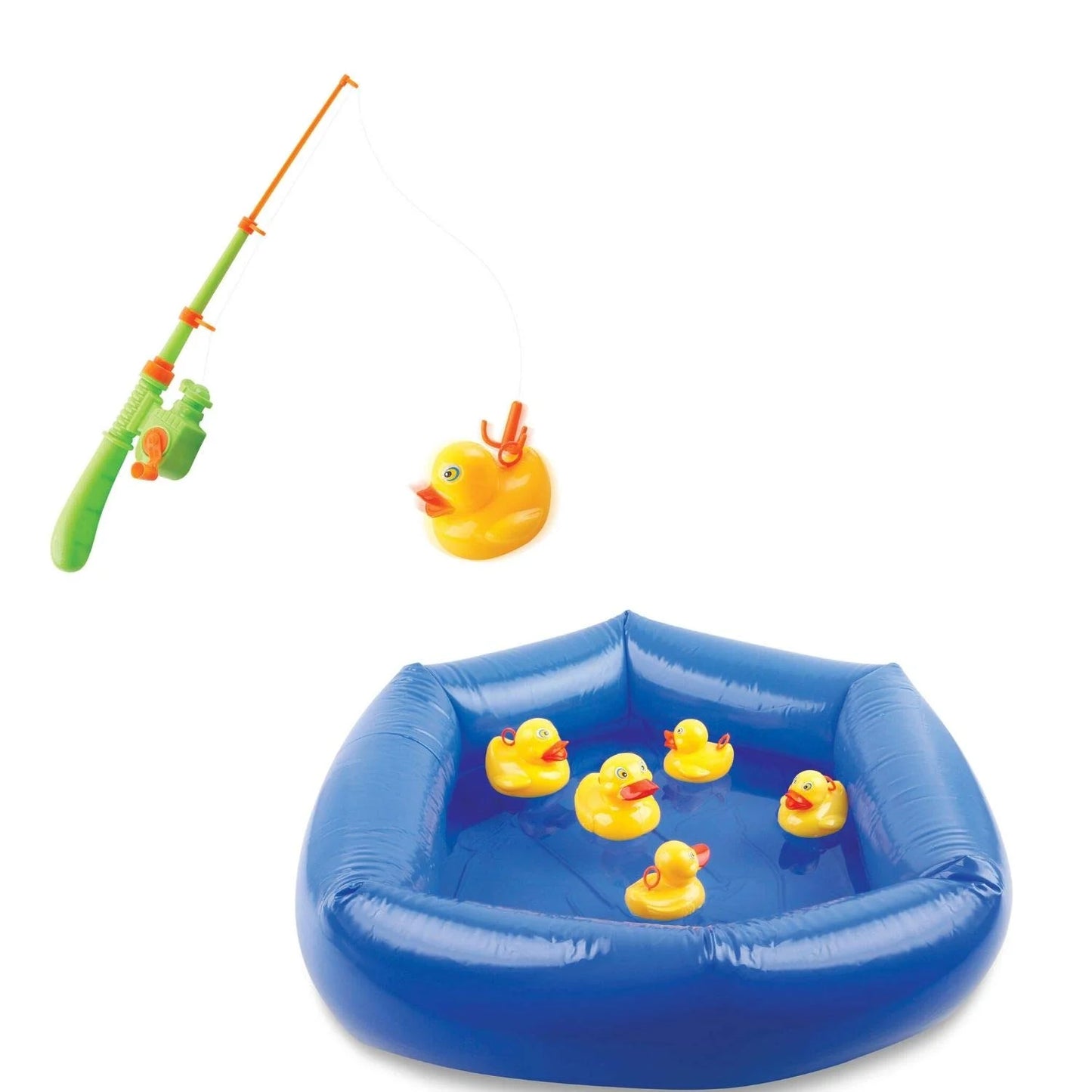 Toddler fishing game for Everyday Kid’s Fun - 12 Pcs Fishing Game for Kids To Keep them Occupied on Holidays with Toy Fishing Pole, Reel and Hook Line, 18 inches Inflatable Pool and 10 Floating Ducks