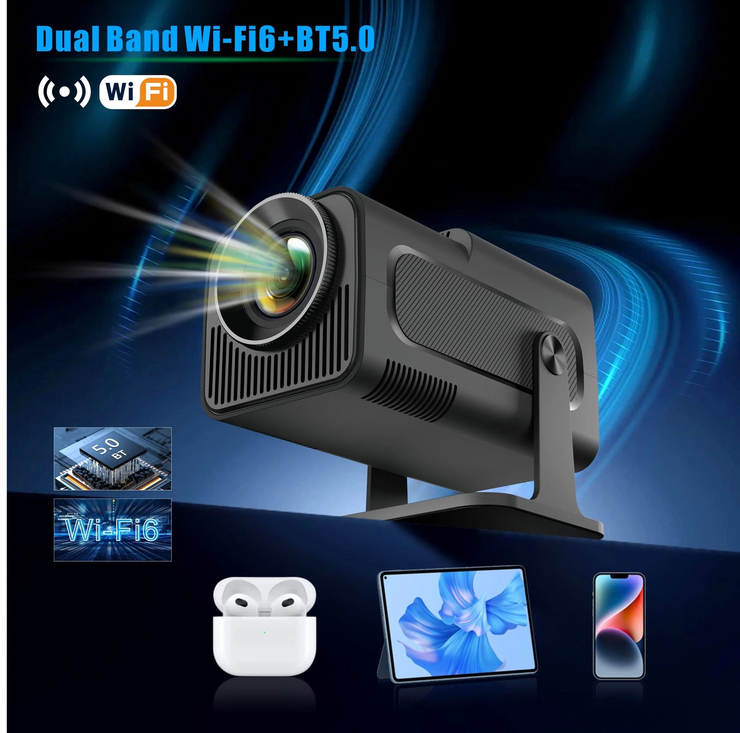 Yinzam HY320 Native 1080P Full HD Home Projector, 180 Rotating LED Android 11 5G WiFi 6 Bluetoth 5 Auto Keystone MAX 4K Projector