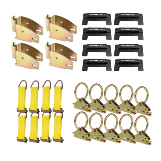 """E-Track TieDown Kit: 4 Wood Beam Sockets, 10 O Rings, 8 End Caps, 8 Rope TieOffs. Ideal TieDown Accessories Bundle for Trucks, Warehouses, Docks, Trailers, Boats. E-track NOT included."""