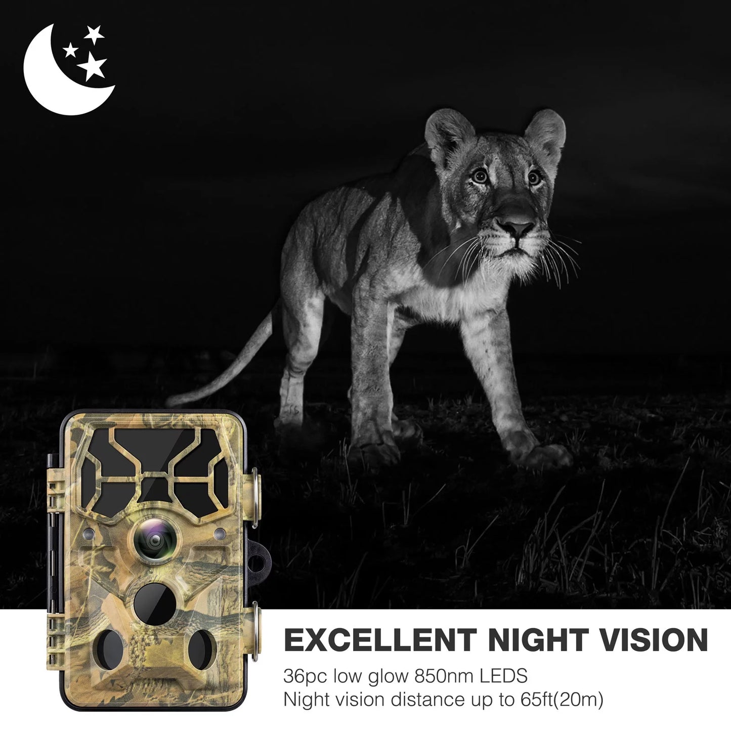 TOGUARD Trail Camera with SD Card WiFi Bluetooth 20MP 1296P Game Camera with 3PIR Night Vision Waterproof IP66 Motion Detection 120° Wide Angle Trail Cam for Hunting Wildlife Monitoring