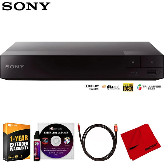 Sony BDP-S1700 Streaming Blu-ray Disc Player Bundle with Deco Gear 6FT 4K HDMI Cable, Microfiber Cleaning Cloth, Deco Essentials Laser Lens Cleaner & 1 Year CPS Enhanced Protection Pack