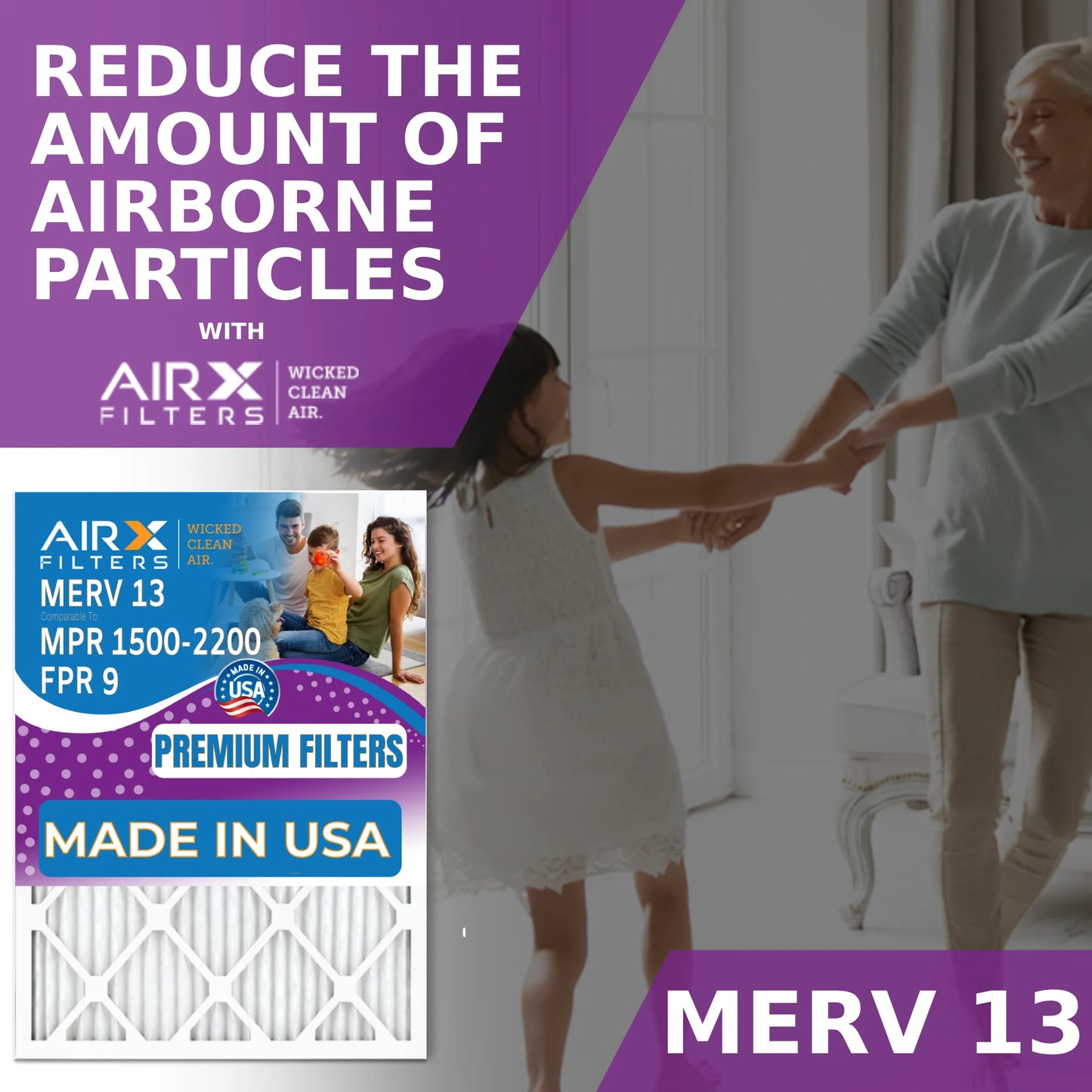 20x22x1 Air Filter MERV 13 Comparable to MPR 1500 - 2200 & FPR 9 Electrostatic Pleated Air Conditioner Filter 6 Pack HVAC AC Premium USA Made 20x22x1 Furnace Filters by AIRX FILTERS WICKED CLEAN AIR.