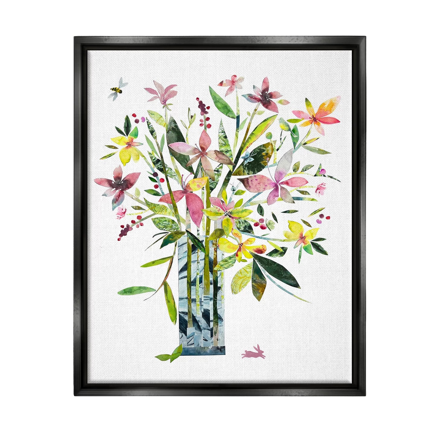 Stupell Industries Abstract Bouquet Vase Botanical & Floral Painting Black Floater Framed Art Print Wall Art, 17 x 21