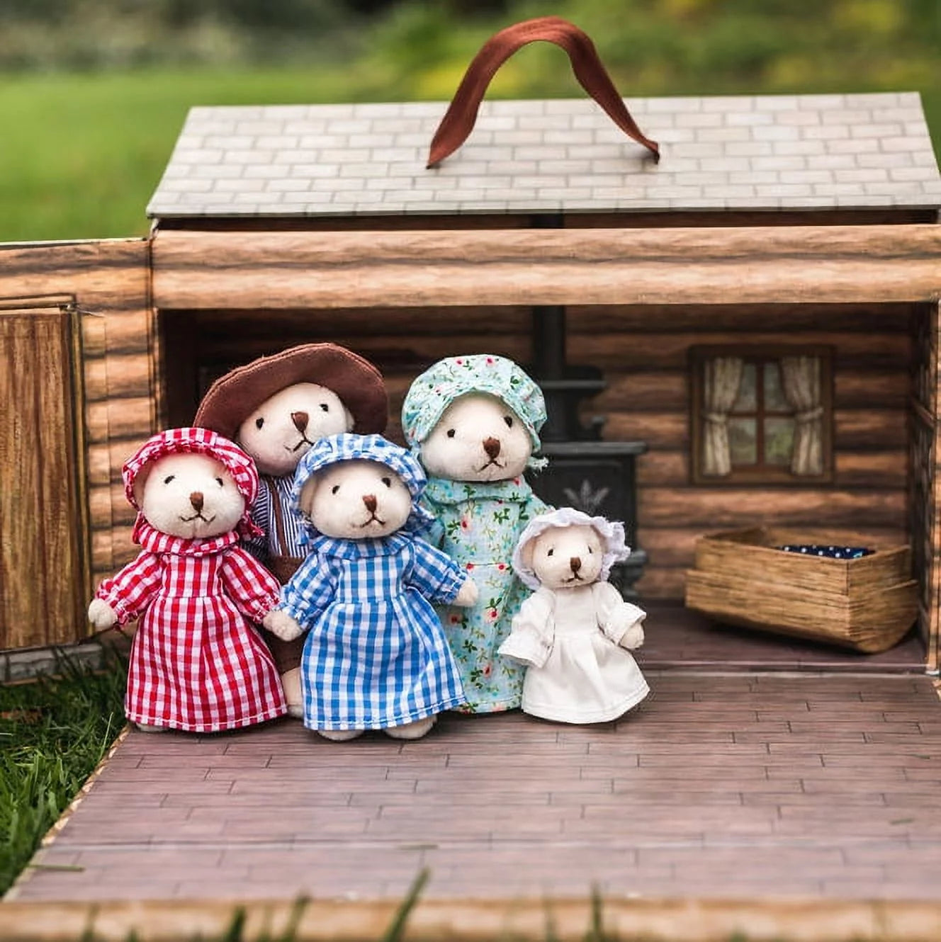 The Queen's Treasures My First Little House on The Prairie Handmade Toddler Ingalls Bear Family & Cabin Play Set & Accessories