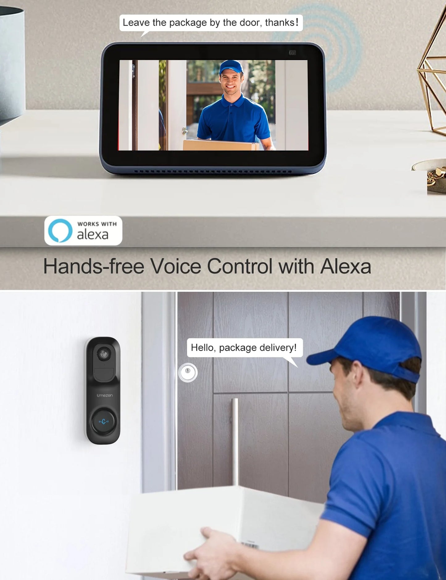 TMEZON Wireless Doorbell Camera, 2K Smart Video Doorbell Works with Alexa Door Bell Camera for Home Security, 2.4G WiFi Required