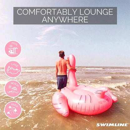 SWIMLINE ORIGINAL 90627 Giant Inflatable Flamingo Pool Float Floatie Ride-On Lounge W/ Stable Legs Wings Large Rideable Blow Up Summer Beach Swimming Party Lounge Big Raft Tube Decoration Toys Kids