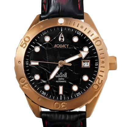 Aquacy Bronze CuSn8 Marble Automatic Diver Watch BR.BKM.8215.L - Screw Down 316L Stainless Case Back - 200M Water Resistance - 120 click Uni-Directional Bezel Dive Swimming Wrist Watches For Men