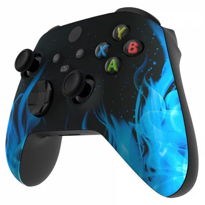 Xbox Series / One Modded Custom Rapid Fire Controller Blue Flames Soft Touch With White LED X