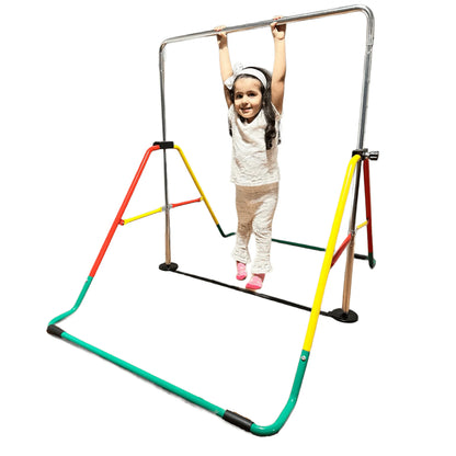 Balançoire Adjustable Kids Gymnastics Bar - Home Training Monkey Bar, Folding & Expandable (Red/Yellow)