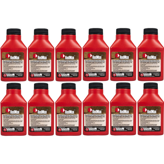 12pk 2.6oz Bottles RedMax Synthetic 2 Stroke Cycle Oil w/ Fuel Stabilizer 50:1 1gal