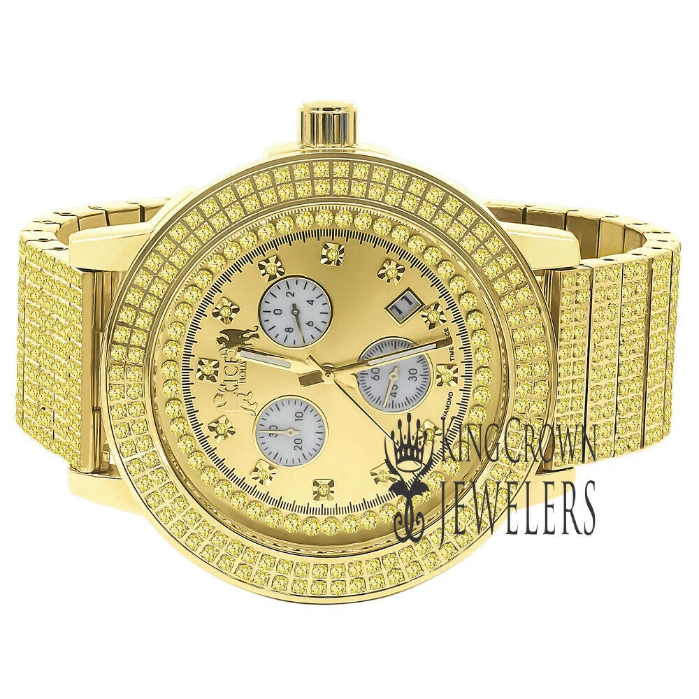 Canary Gold Tone Jojo Jojino Joe Rodeo Solid Stainless Steel 54mm Real Diamond Dial Mens Watch