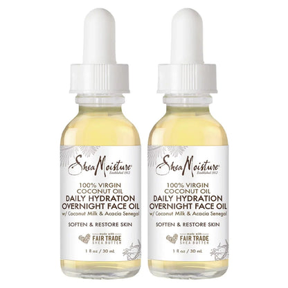 Sheamoisture Skin Care, Overnight Face Oil For All Skin Types, 100% Virgin Coconut Oil For Daily Hydration, Pack Of 2-1 Oz Ea