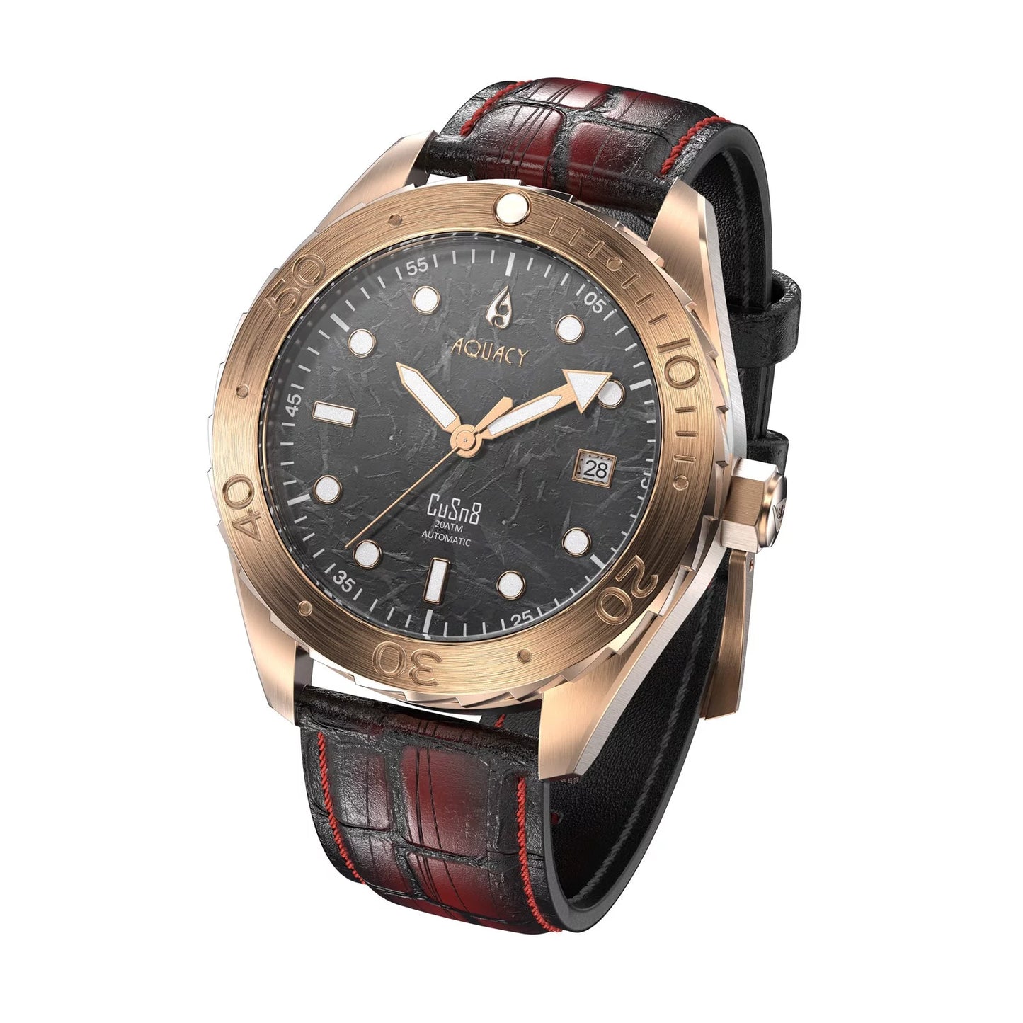 Aquacy Bronze CuSn8 Marble Automatic Diver Watch BR.BKM.8215.L - Screw Down 316L Stainless Case Back - 200M Water Resistance - 120 click Uni-Directional Bezel Dive Swimming Wrist Watches For Men