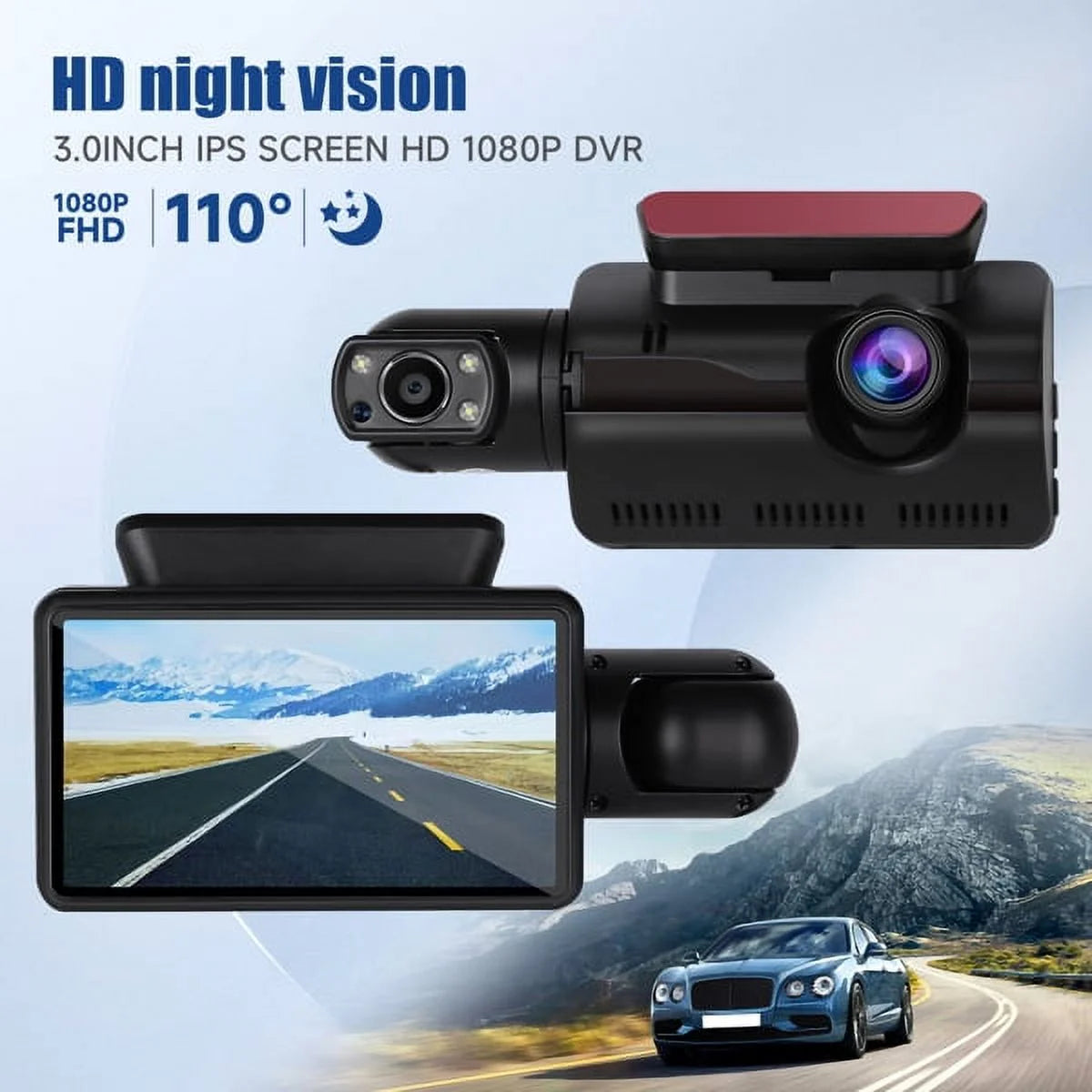 SYTHERS 1080P Dash Cam Night Vision Dash Camera Front and Rear 170° Wide Angle Loop Recording