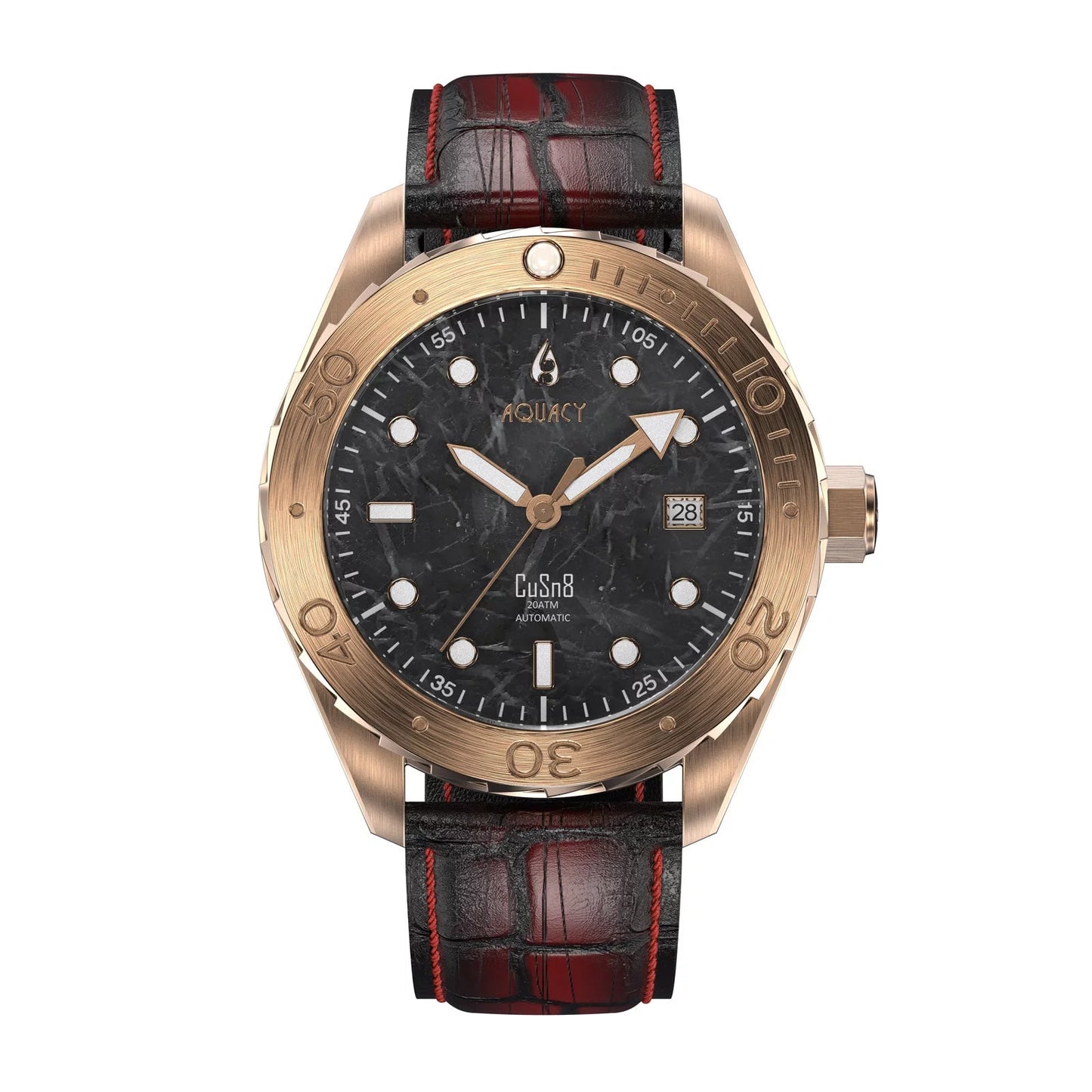 Aquacy Bronze CuSn8 Marble Automatic Diver Watch BR.BKM.8215.L - Screw Down 316L Stainless Case Back - 200M Water Resistance - 120 click Uni-Directional Bezel Dive Swimming Wrist Watches For Men