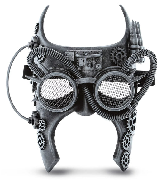 Attitude Studio Steampunk Gladiator Half Face Mask Robot Goggle Costume - Silver