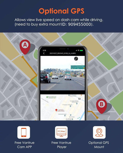 Vantrue UHD 4K WiFi Dash Cam for Cars, 2160PX30FPS Wireless Car Dash Camera with 5 Ghz/2.4Ghz and Vantrue Cam APP, Superior Night Vision with WDR, 24/7 Parking Monitor, GPS, G-sensor (X4S W)