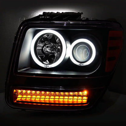 AKKON - For 2007-2012 Nitro Dual CCFL Halo Black Projector LED Signal Headlights + Dark Red Tail Lights Combo