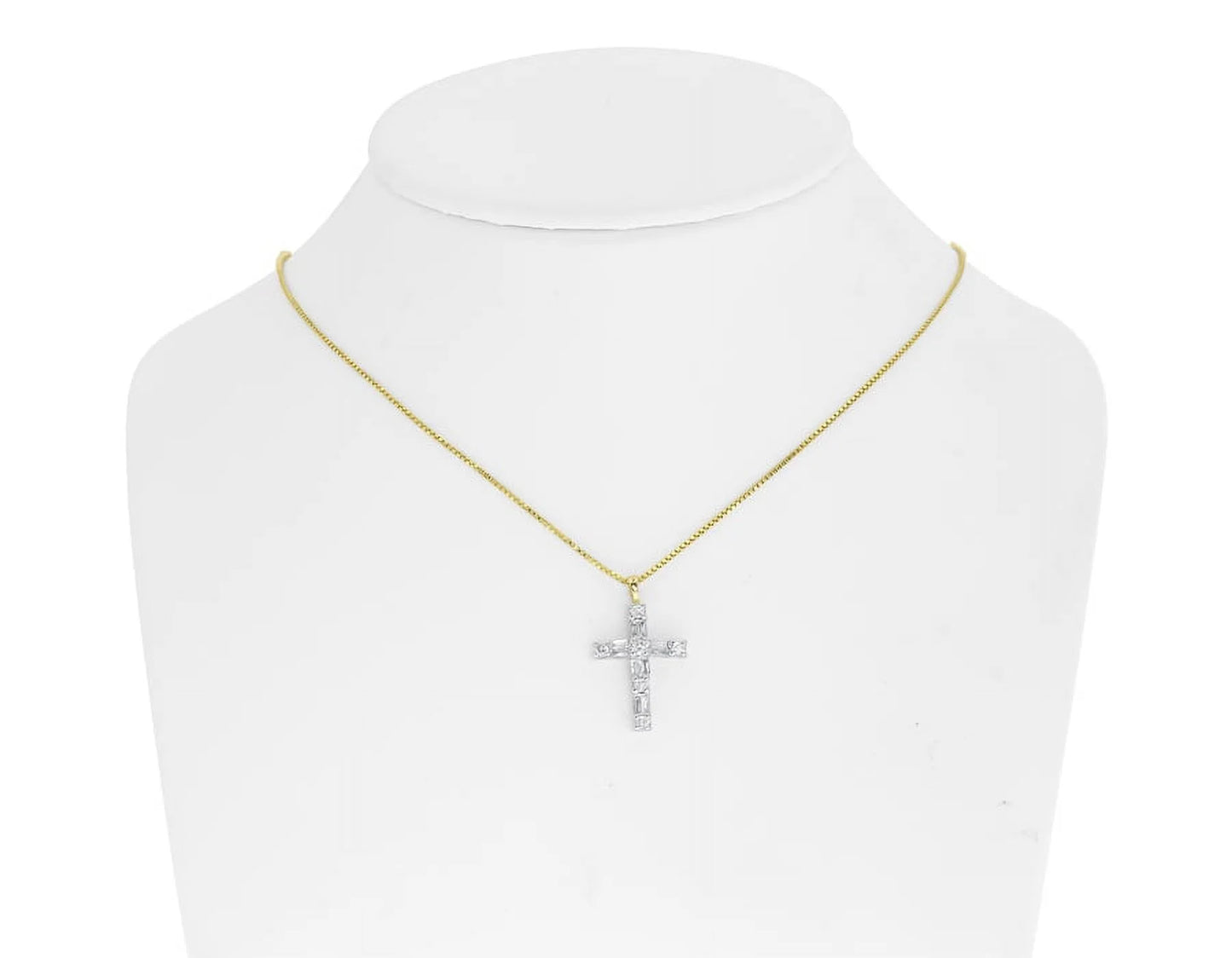 14k Yellow Gold Round Baguette Diamond Mini Cross (0.50 ct)