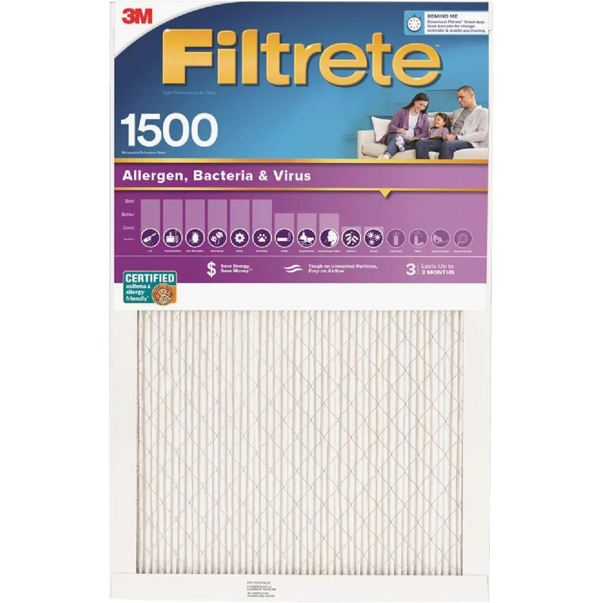 1 PK, Filtrete 12 In. x 12 In. x 1 In. Ultra Allergen Healthy Living 1550 MPR Furnace Filter