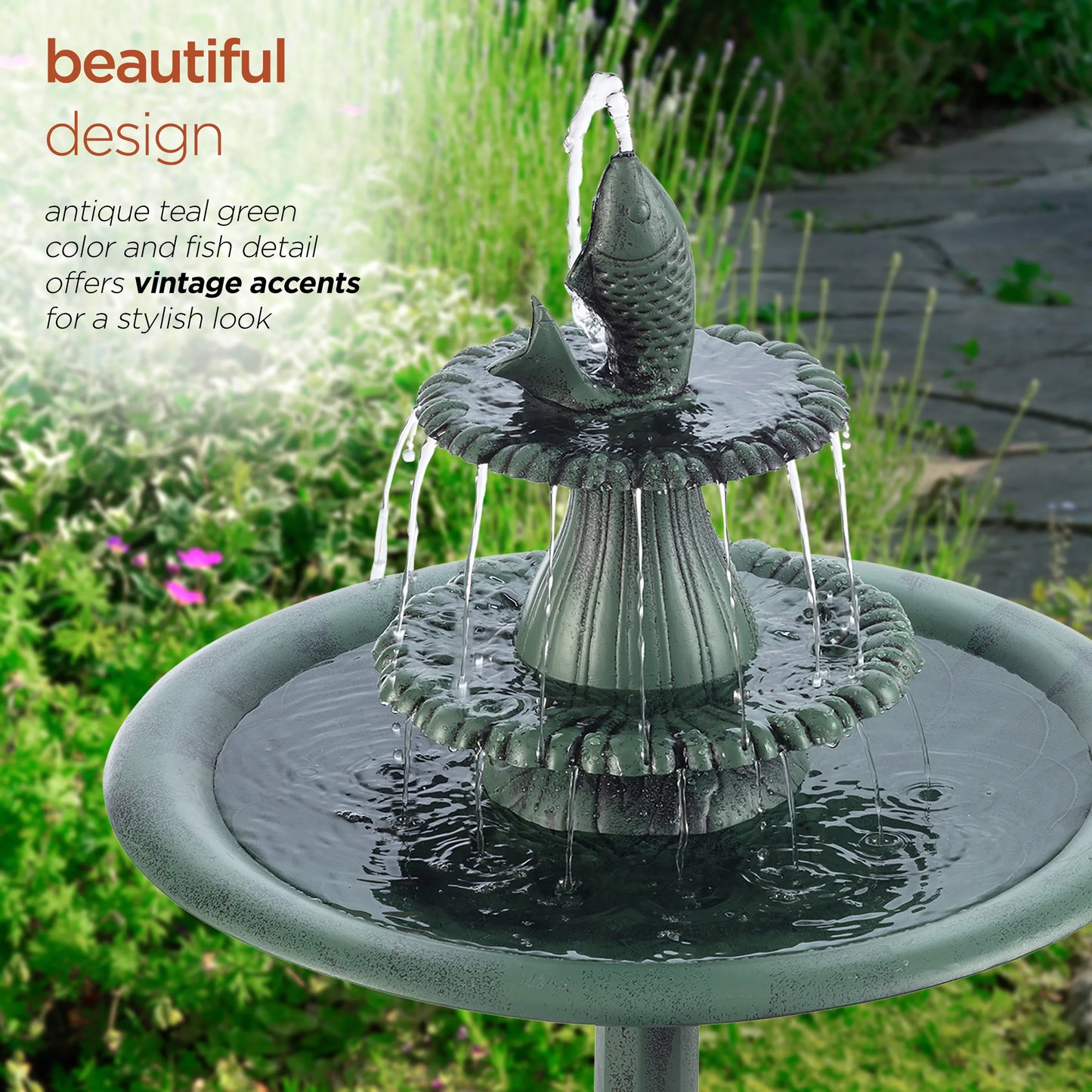 Alpine Corporation Plastic 3-Tier Pedestal Fountain Bird Bath, Green