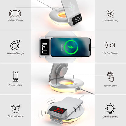 Rexing RS7 3-in-1 Wireless Charging Station, Touch Control, Table-Desk Lamps - White