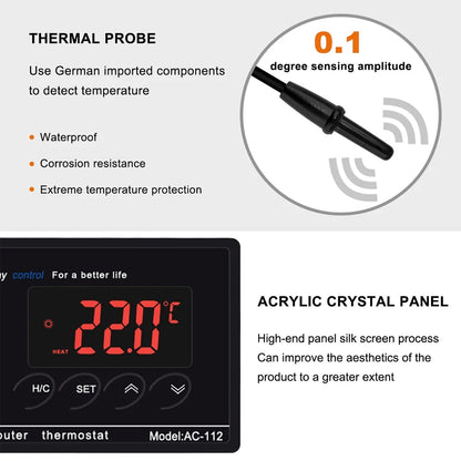 Anself Thermostat Outlet, Digital Temperature Controller with Heating & Cooling Mode for Chest Freezer, Home Brewing, Green House Incubation, Reptiles 40℃~110℃