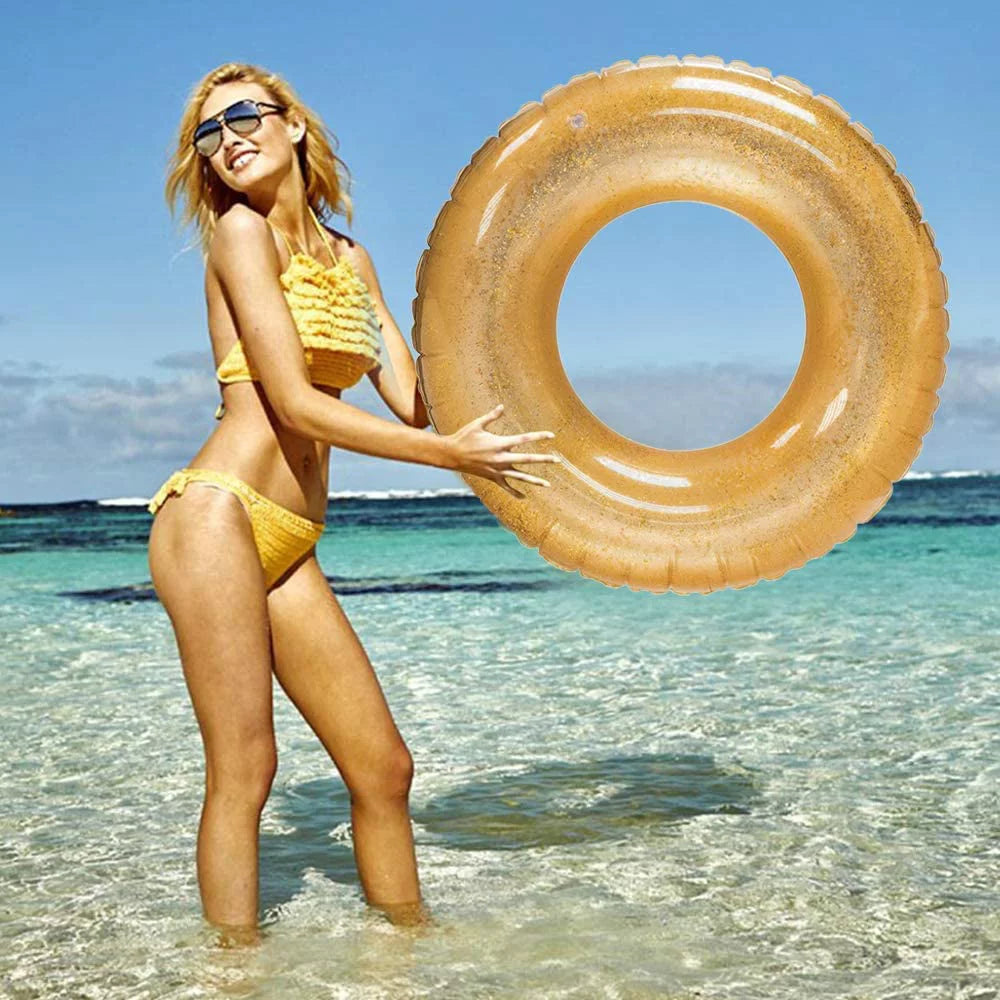 Terra Inflatable Pool Toys - Pool Floats Tube Gold Rings, Pool Floaties Toys with Glitter for Swimming Pool Party, Beach Swimming Pool Float Toys for Adults Kids | 48 Inch