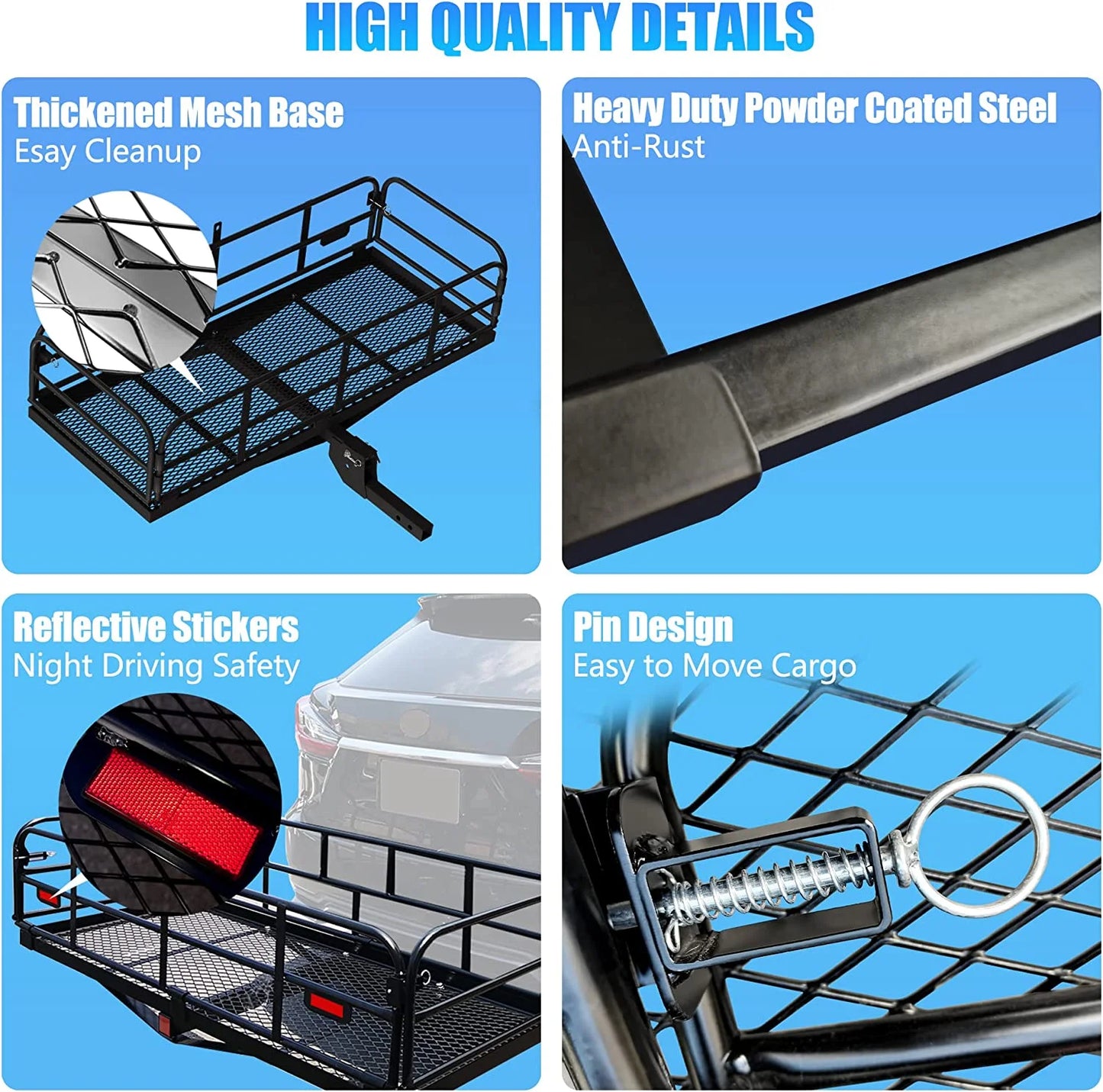 500 Lbs Heavy Duty Hitch Mount Cargo Carrier 60" x 24" x 14.4" Folding Cargo Rack Rear Luggage Basket Fits 2" Receiver for Car SUV Camping Traveling